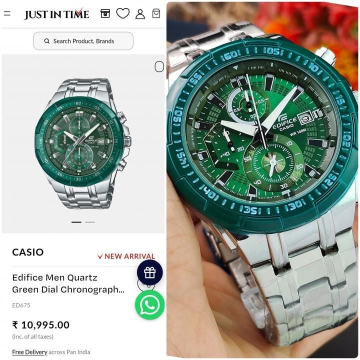 EDIFICE CASIO EFR-539DE-3AVUDF WATCH A STRIKING GREEN DIAL AND STAINLESS STEEL BAND