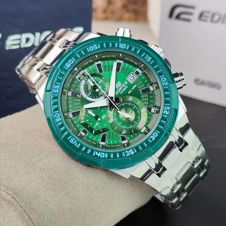 EDIFICE CASIO EFR-539DE-3AVUDF WATCH A STRIKING GREEN DIAL AND STAINLESS STEEL BAND