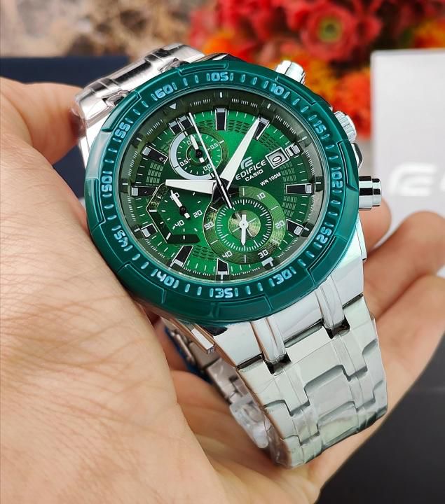EDIFICE CASIO EFR-539DE-3AVUDF WATCH A STRIKING GREEN DIAL AND STAINLESS STEEL BAND