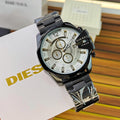 DIESEL MEGA CHIEF WATCH A BLACK STAINLESS STEEL BAND AND WHITE DIAL