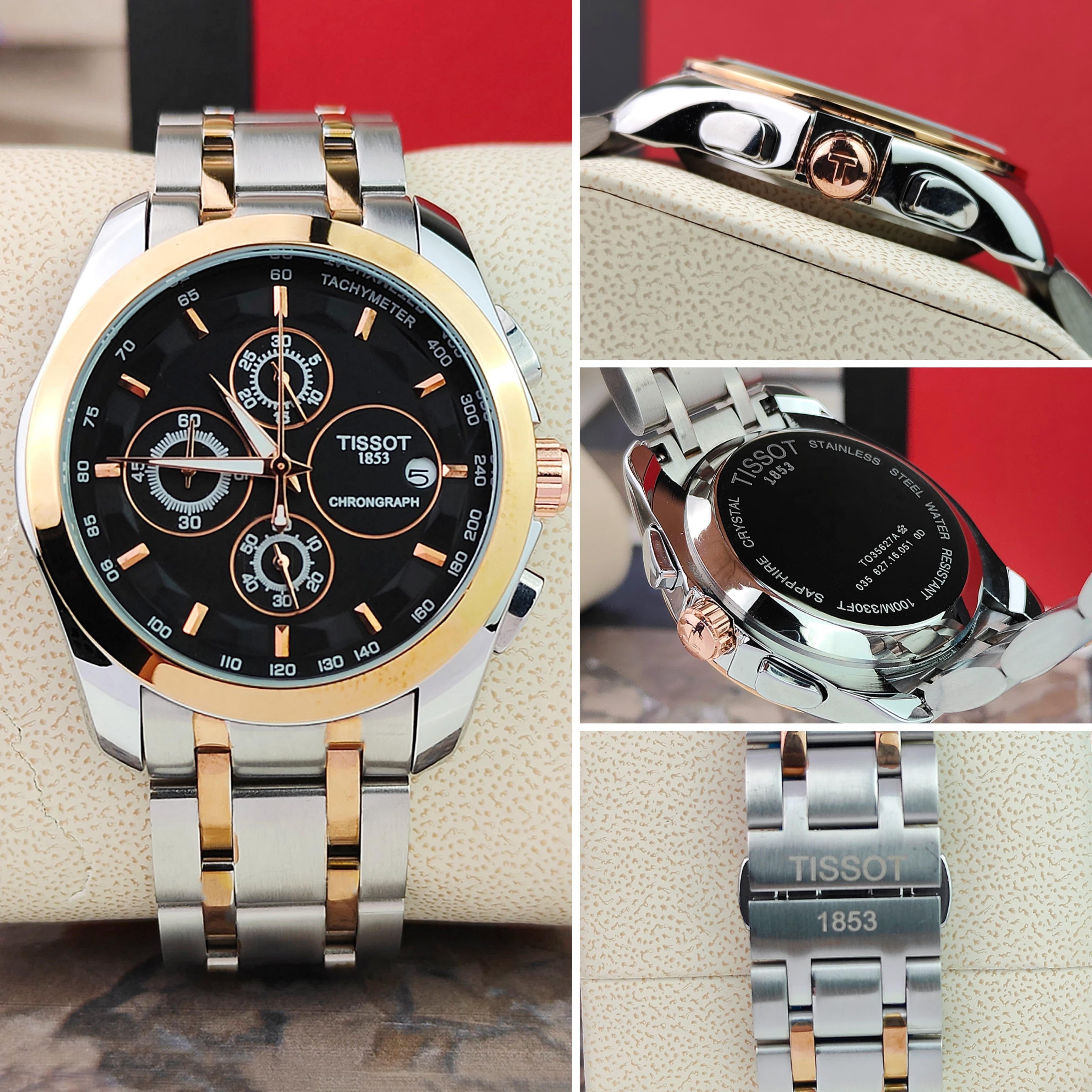 TISSOT TCLASSIC CHRONOGRAPH A BLACK DIAL AND TWO-TONE STAINLESS STEEL AND ROSE GOLD BRACELET