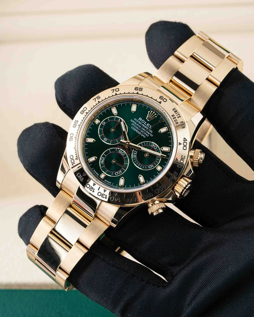 ROLEX DAYTONA GOLD GREEN AND YELLOW GOLD SUB-DIALS AUTOMATIC WATCH