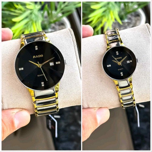 RADO COUPLE WATCH PREMIUM QUALITY GOLD BLACK