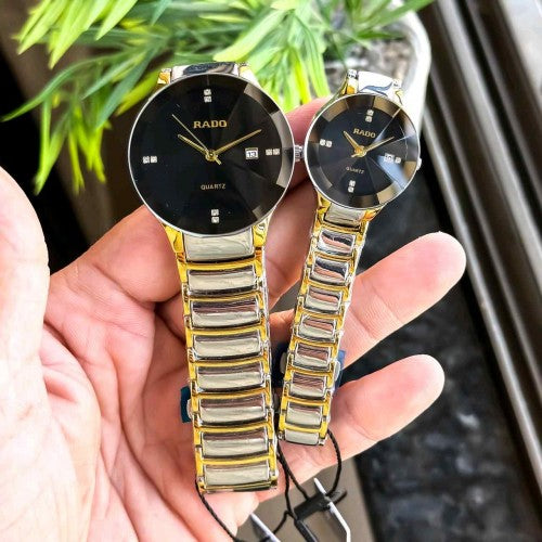 RADO COUPLE WATCH PREMIUM QUALITY GOLD BLACK