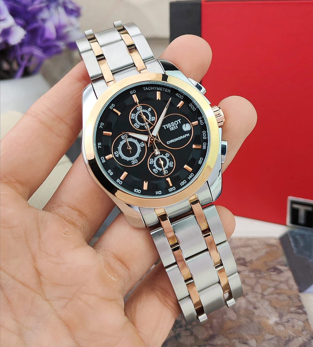TISSOT TCLASSIC CHRONOGRAPH A BLACK DIAL AND TWO-TONE STAINLESS STEEL AND ROSE GOLD BRACELET