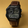 CASIO WATCH WITH LEATHER BELT (BROWN BLACK)