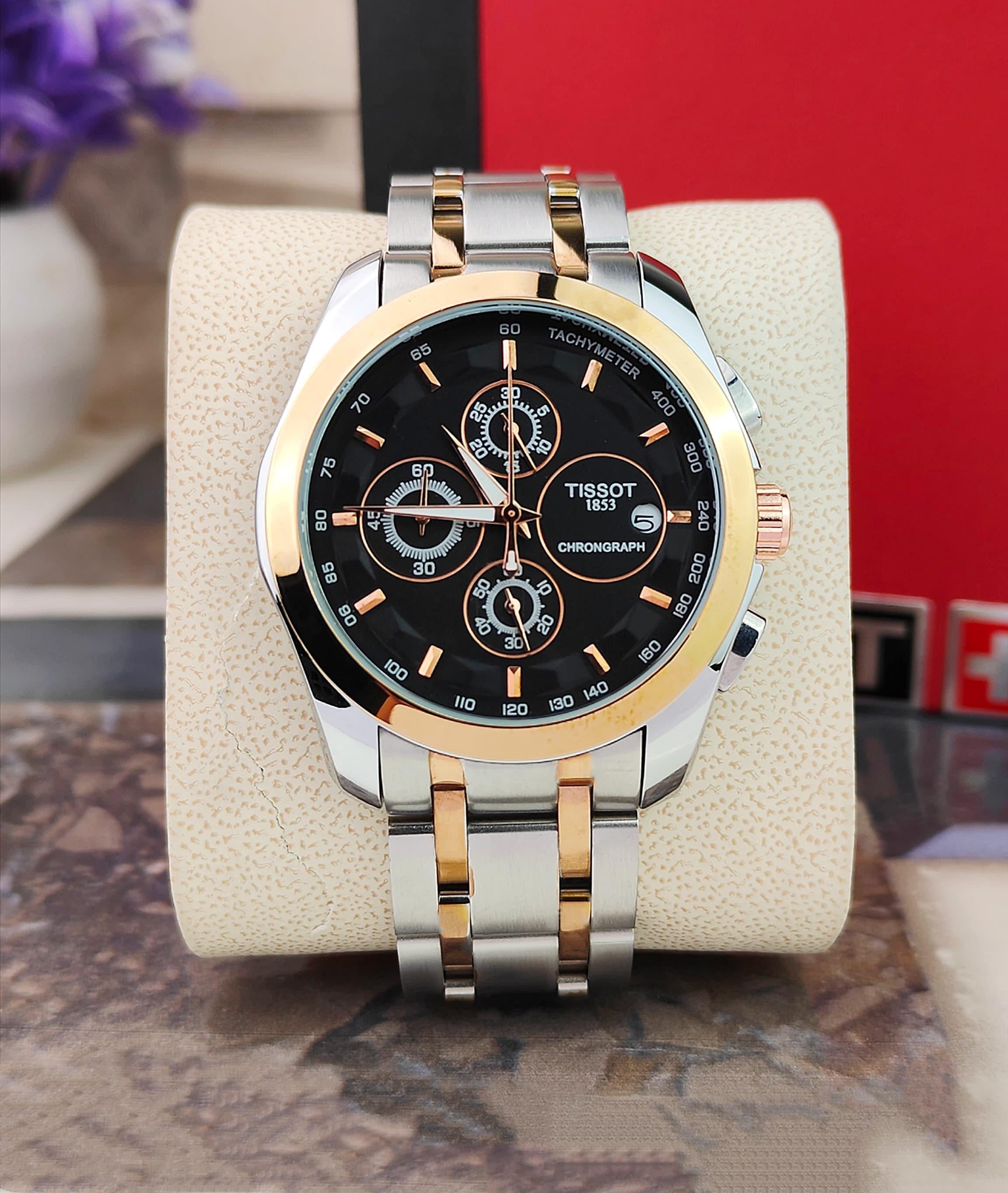 TISSOT TCLASSIC CHRONOGRAPH A BLACK DIAL AND TWO-TONE STAINLESS STEEL AND ROSE GOLD BRACELET