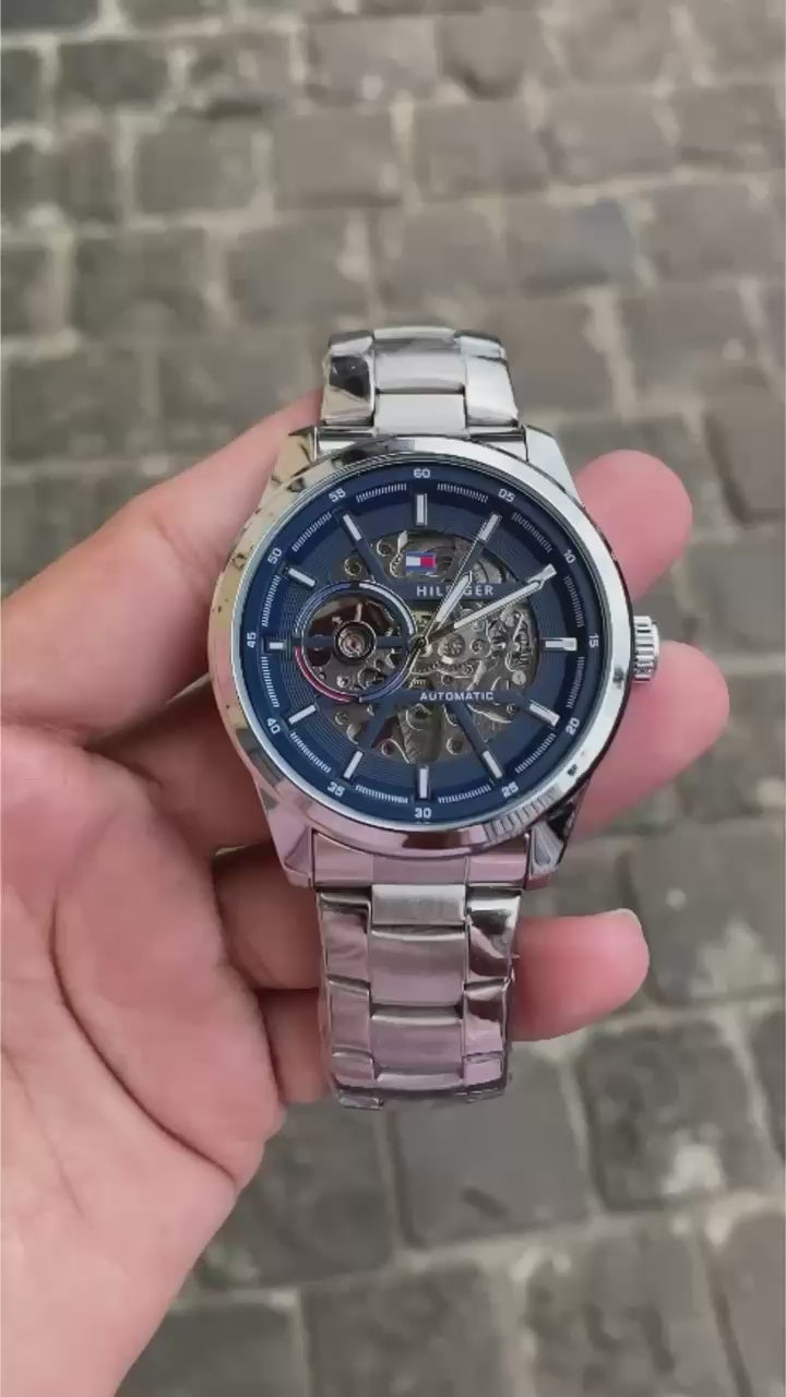 Tommy Hilfiger Automatic Silver Blue New Colour