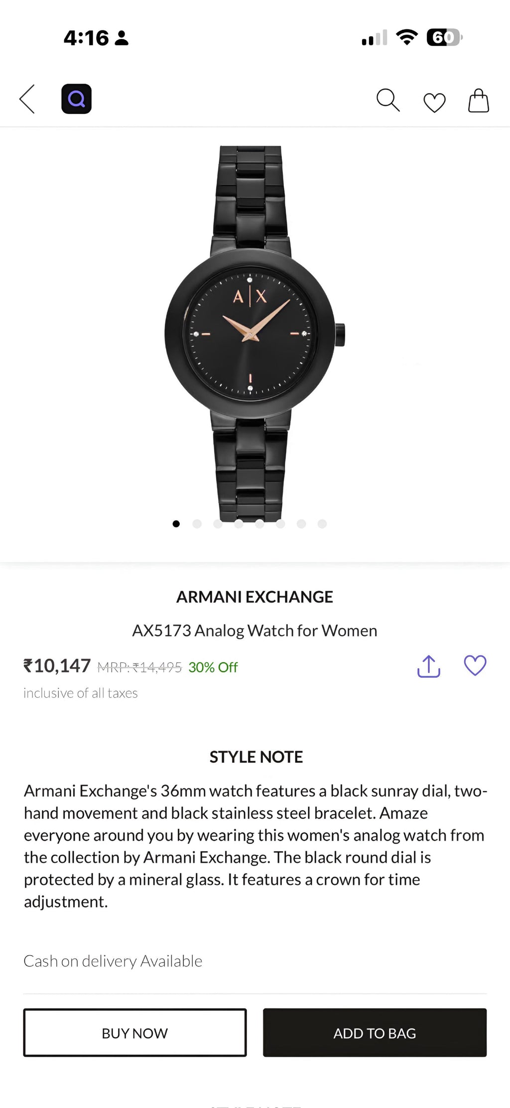 Armani Exchange Black Women's Catalog Model AX5173