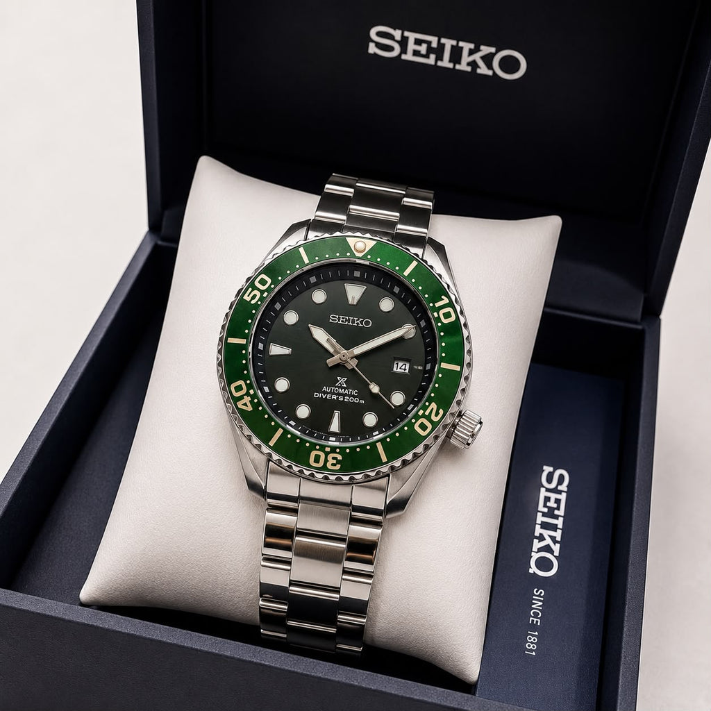 SEIKO PREMIUM SWIFT MOVEMENT BACK OPEN GREEN BLACK