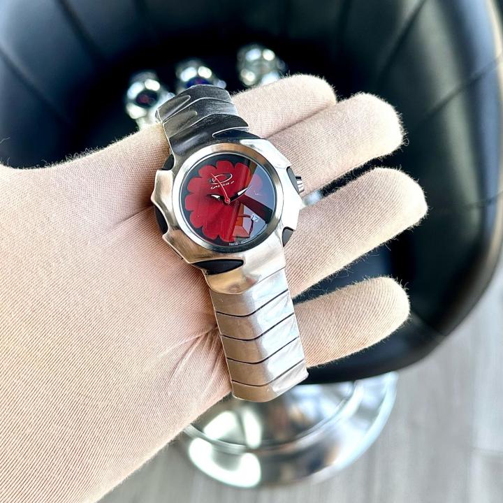 OAKLEY MENS SILVER RED WATCH