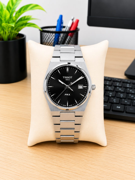 TISSOT PRX SILVER BLACK TEXTURE DIAL AT358
